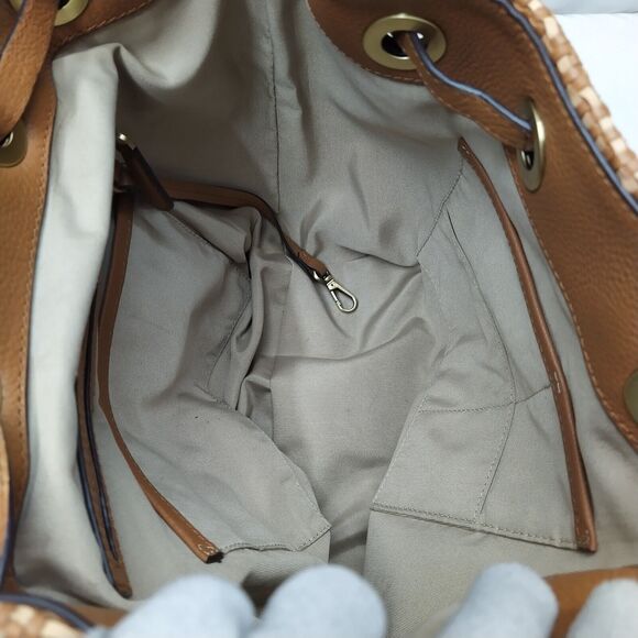 Michael Kors Junie Brown Chevron Woven Leather Drawstring Flap Closure Backpack main image 10